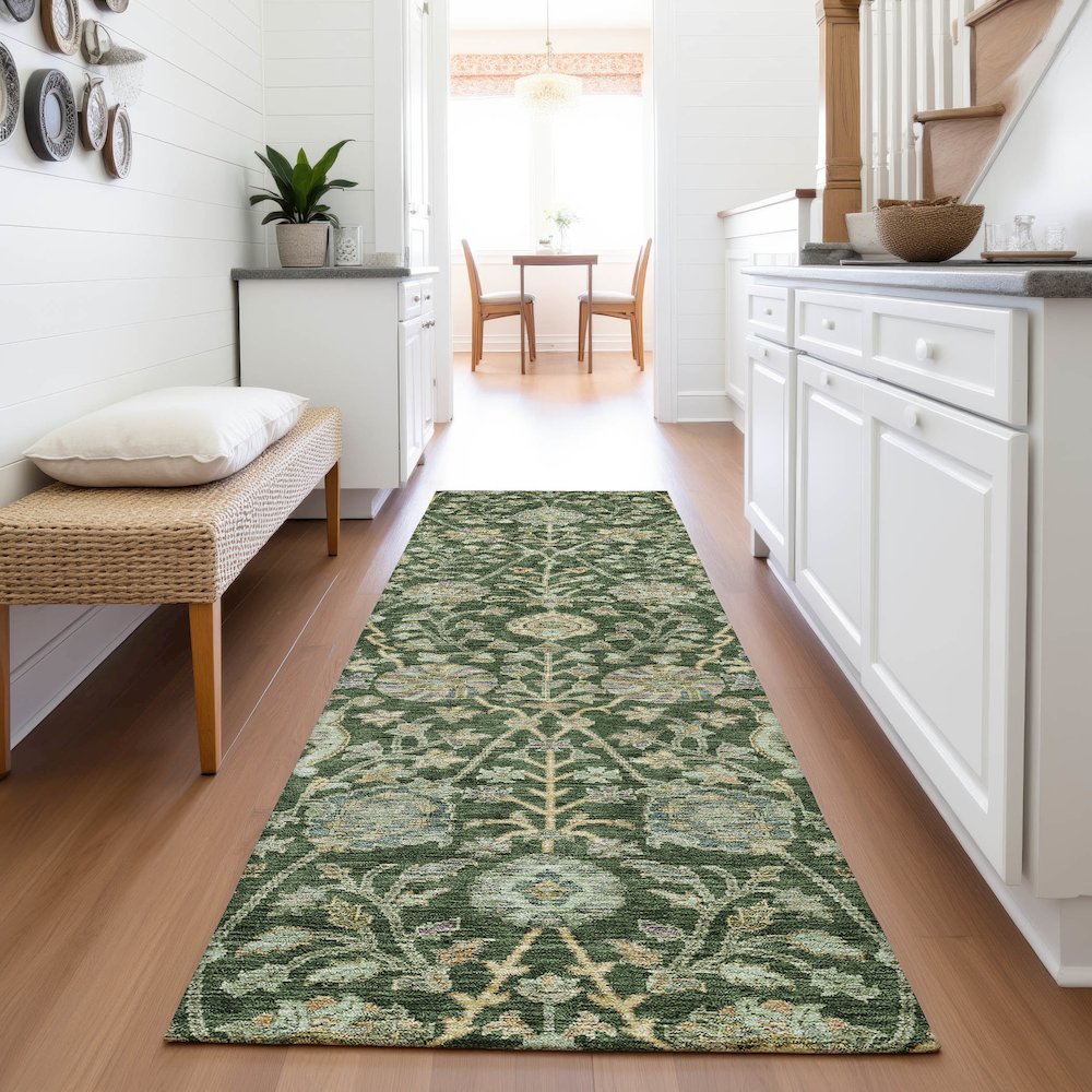 Premium Machine Washable Mayfield AMF1087 Green 2'3" x 7'6" Runner Rug. Picture 5
