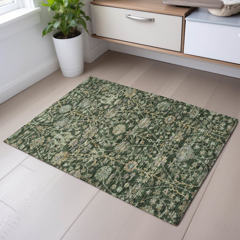 Premium Machine Washable Mayfield AMF1087 Green 1'8" x 2'6" Rug. Picture 5