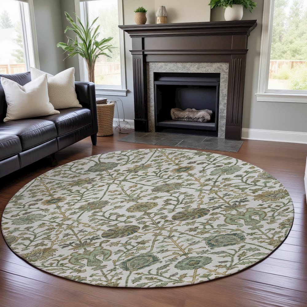 Premium Machine Washable Mayfield AMF1087 Ivory 8' x 8' Round Rug. Picture 5