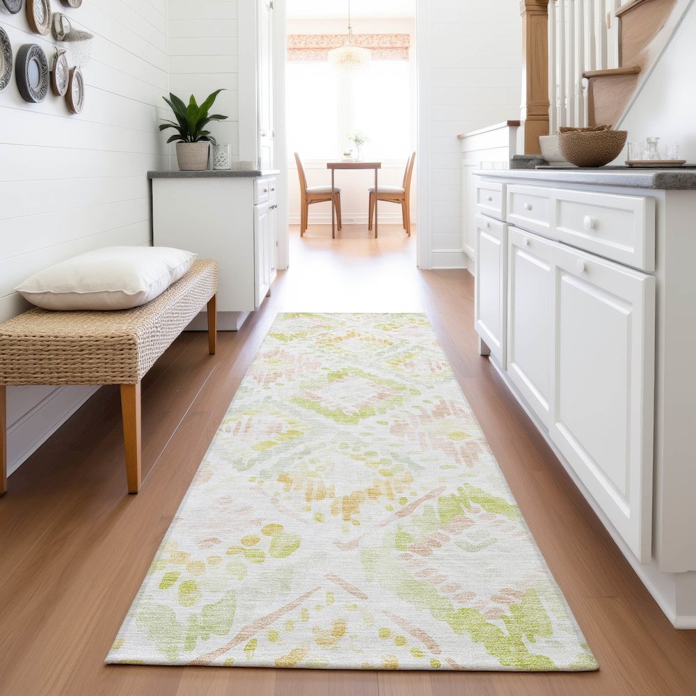 Premium Machine Washable Mayfield AMF1088 Pink 2'3" x 7'6" Runner Rug. Picture 5