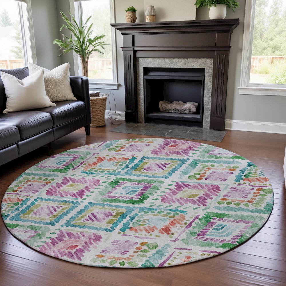 Premium Machine Washable Mayfield AMF1088 Teal 8' x 8' Round Rug. Picture 5