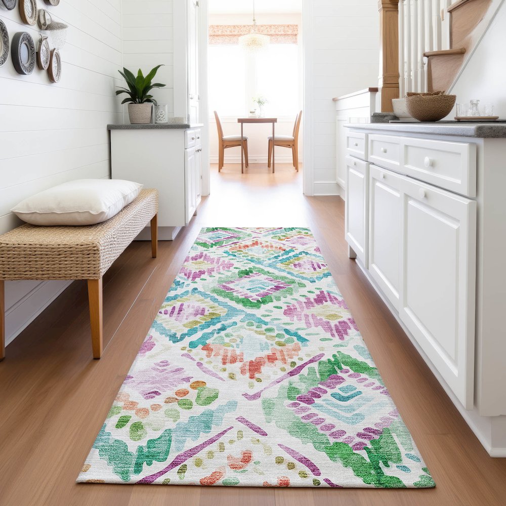 Premium Machine Washable Mayfield AMF1088 Teal 2'3" x 7'6" Runner Rug. Picture 5
