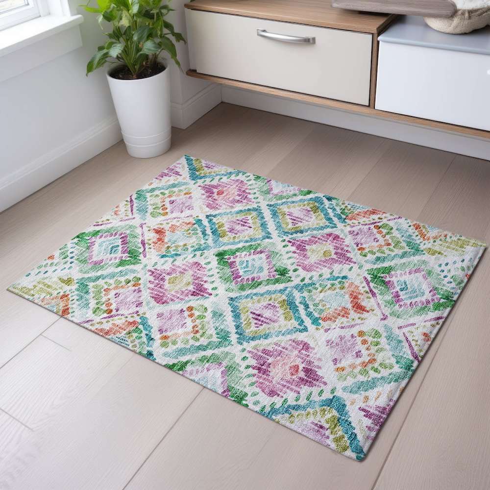 Premium Machine Washable Mayfield AMF1088 Teal 1'8" x 2'6" Rug. Picture 5