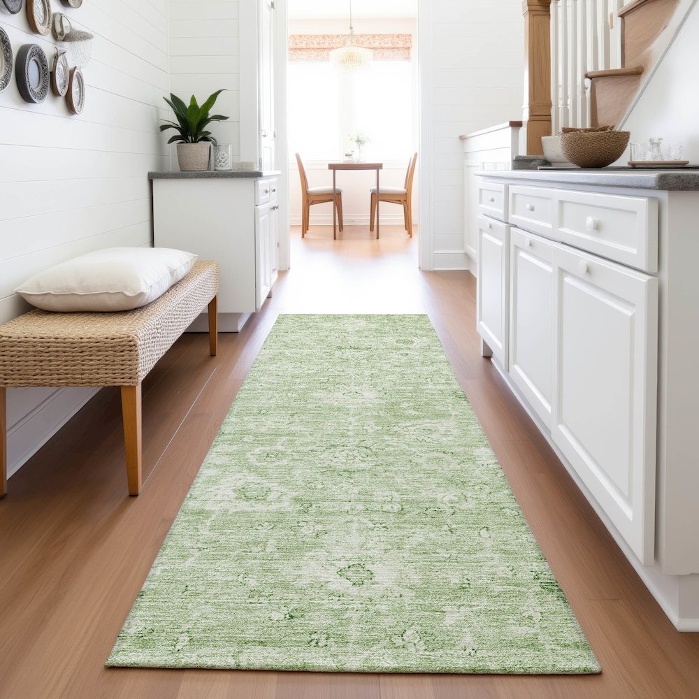 Premium Machine Washable Mayfield AMF1089 Aloe 2'3" x 7'6" Runner Rug. Picture 5