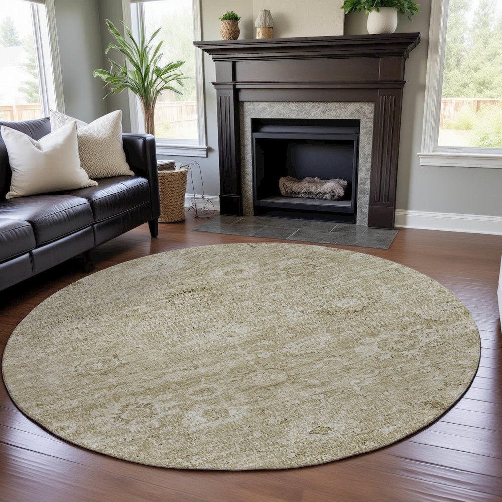 Premium Machine Washable Mayfield AMF1089 Beige 8' x 8' Round Rug. Picture 5