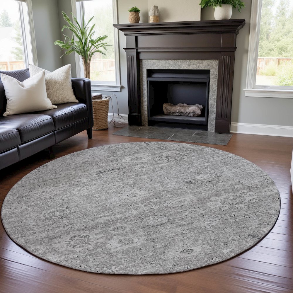 Premium Machine Washable Mayfield AMF1089 Gray 8' x 8' Round Rug. Picture 5
