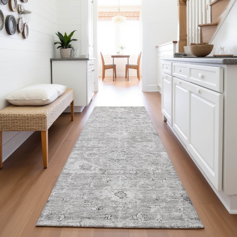 Premium Machine Washable Mayfield AMF1089 Gray 2'3" x 7'6" Runner Rug. Picture 5