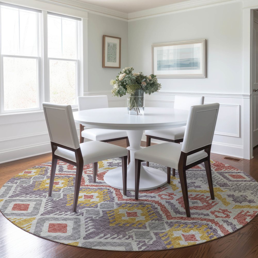 Premium Machine Washable Mayfield  Purple 8' x 8' Round Rug. Picture 5