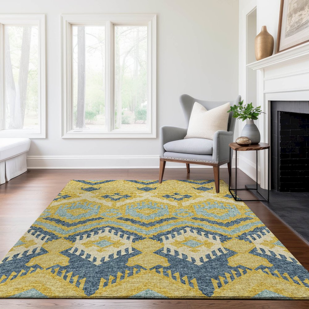 Premium Machine Washable Mayfield  Yellow 2'6" x 3'10" Rug. Picture 6