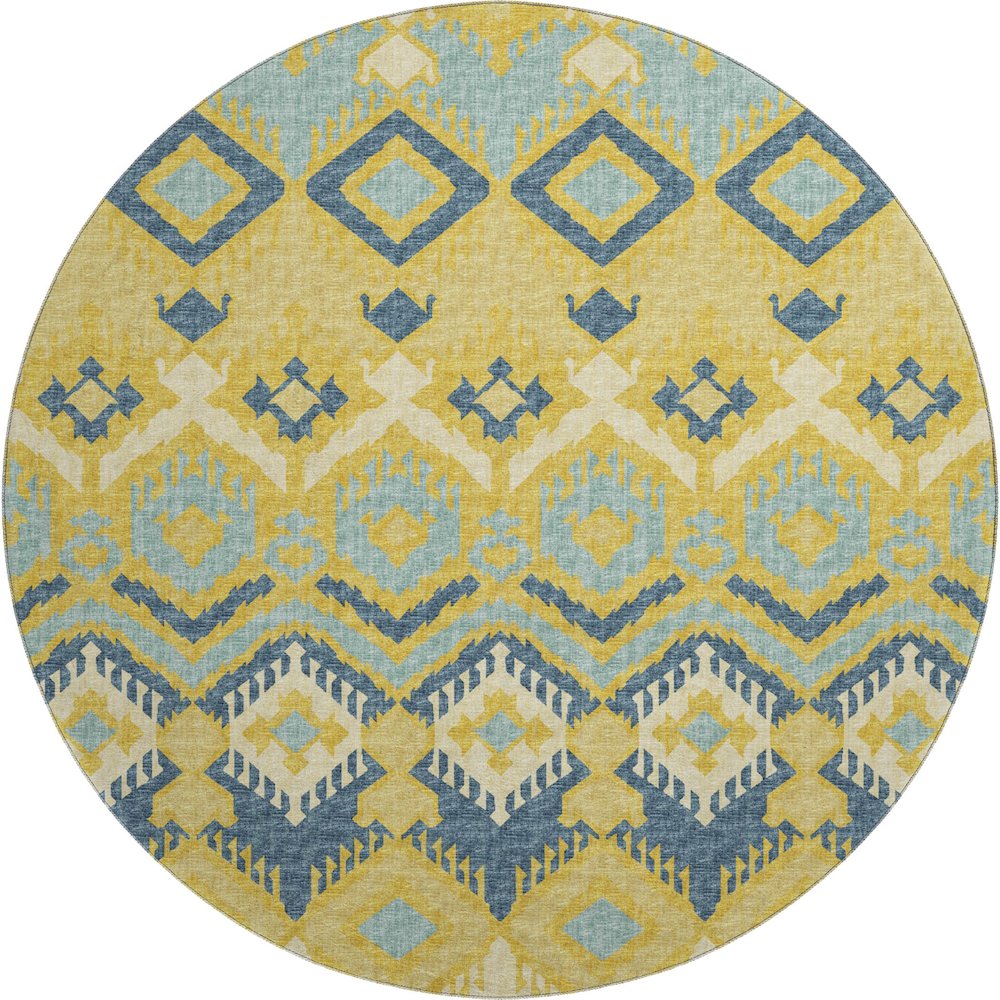 Premium Machine Washable Mayfield  Yellow 8' x 8' Round Rug. Picture 1