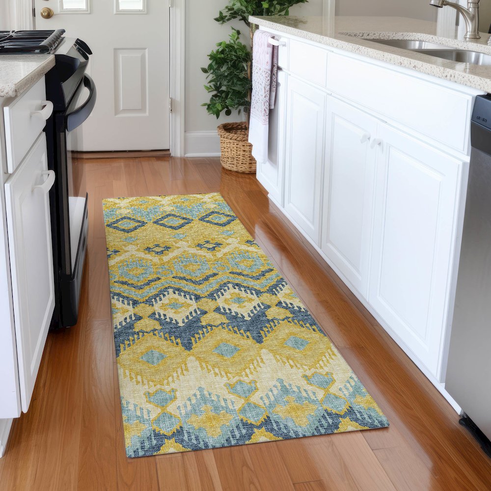 Premium Machine Washable Mayfield  Yellow 2'3" x 7'6" Runner Rug. Picture 5