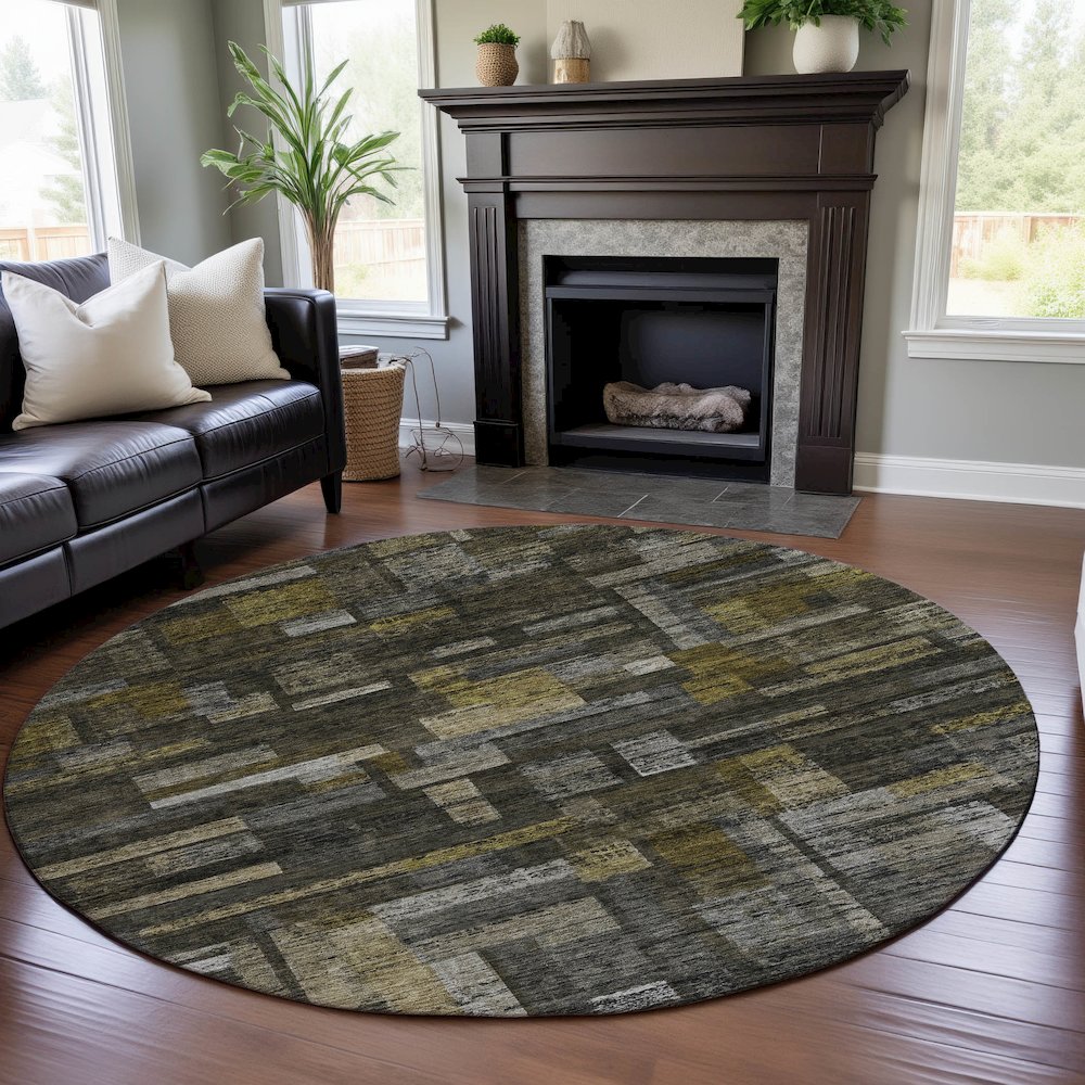Premium Machine Washable Mayfield AMF1090 Charcoal 8' x 8' Round Rug. Picture 5