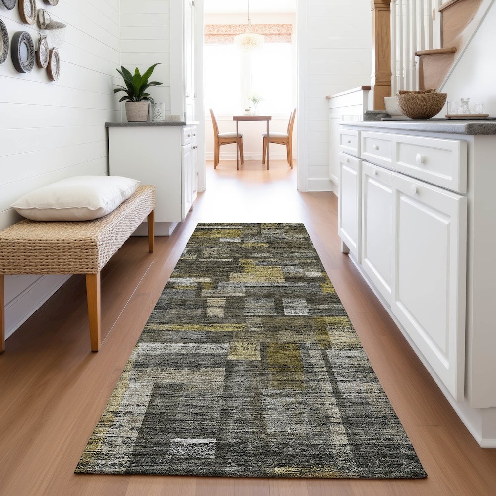 Premium Machine Washable Mayfield AMF1090 Charcoal 2'3" x 7'6" Runner Rug. Picture 5