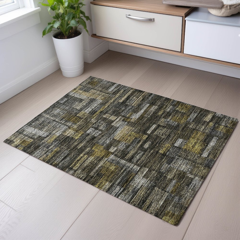 Premium Machine Washable Mayfield AMF1090 Charcoal 1'8" x 2'6" Rug. Picture 5