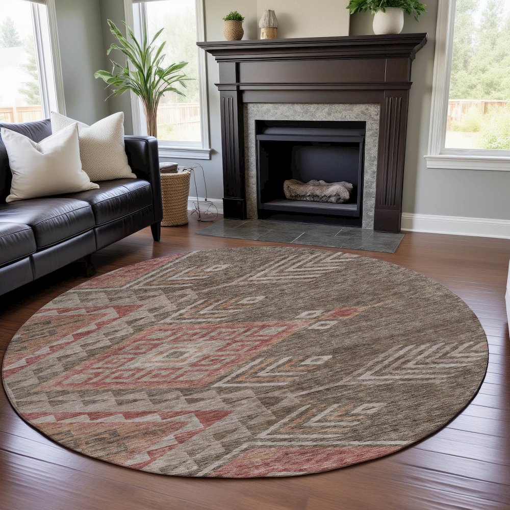 Premium Machine Washable Mayfield AMF1091 Brown 8' x 8' Round Rug. Picture 5