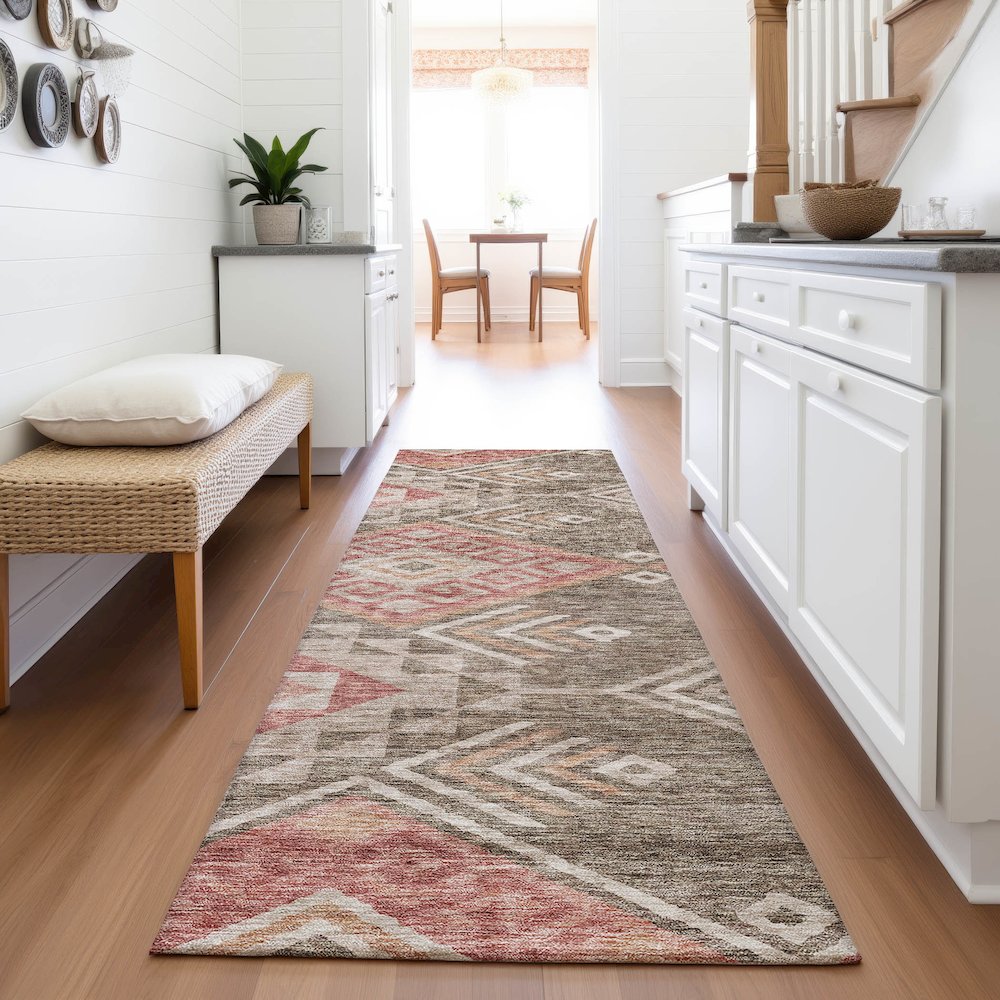 Premium Machine Washable Mayfield AMF1091 Brown 2'3" x 7'6" Runner Rug. Picture 5