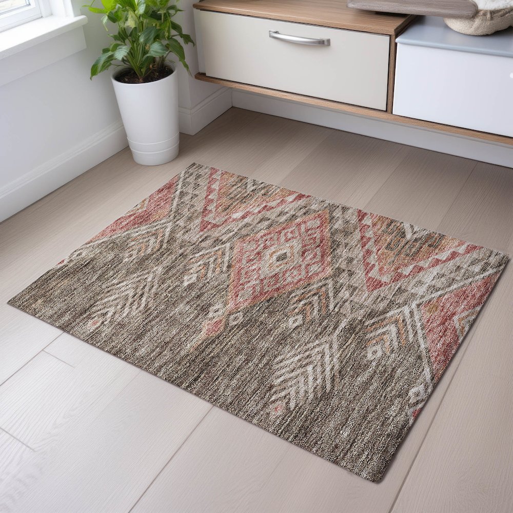 Premium Machine Washable Mayfield AMF1091 Brown 1'8" x 2'6" Rug. Picture 5