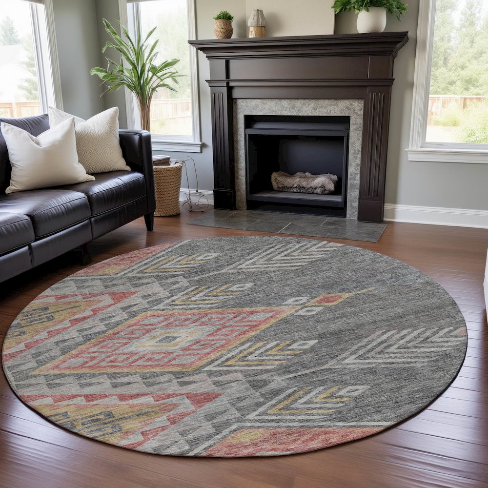 Premium Machine Washable Mayfield AMF1091 Gray 8' x 8' Round Rug. Picture 5