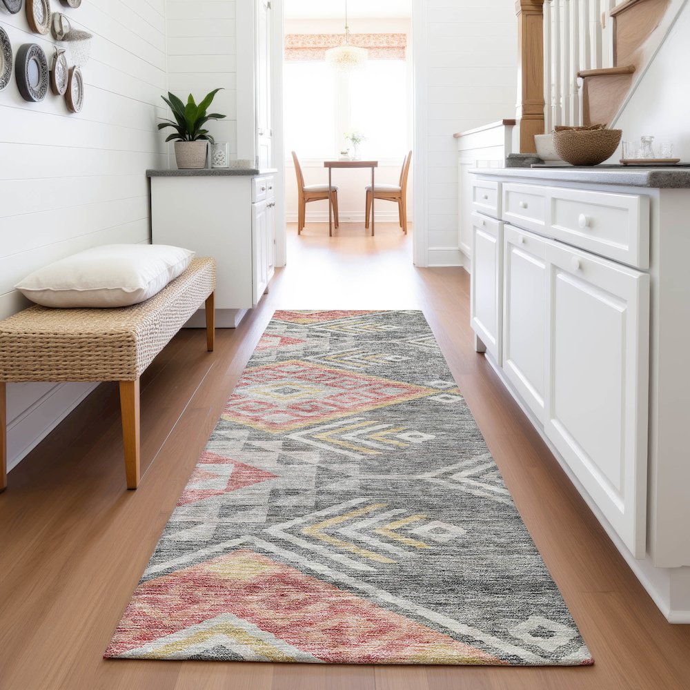 Premium Machine Washable Mayfield AMF1091 Gray 2'3" x 7'6" Runner Rug. Picture 5