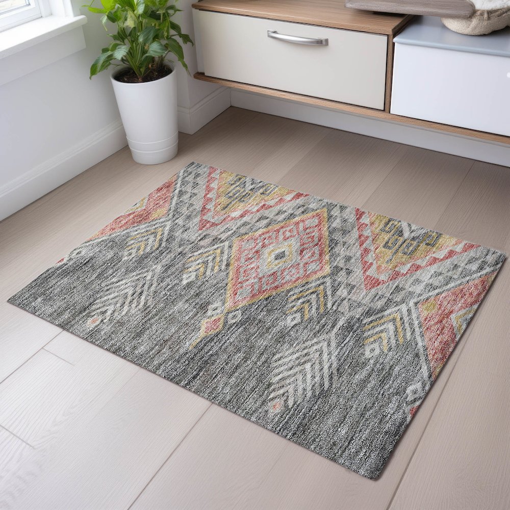 Premium Machine Washable Mayfield AMF1091 Gray 1'8" x 2'6" Rug. Picture 5
