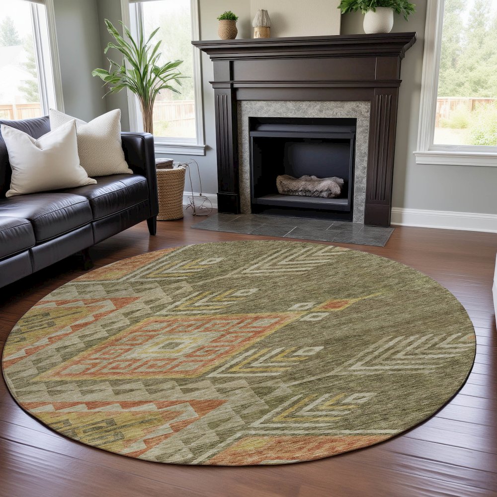 Premium Machine Washable Mayfield AMF1091 Green 8' x 8' Round Rug. Picture 5