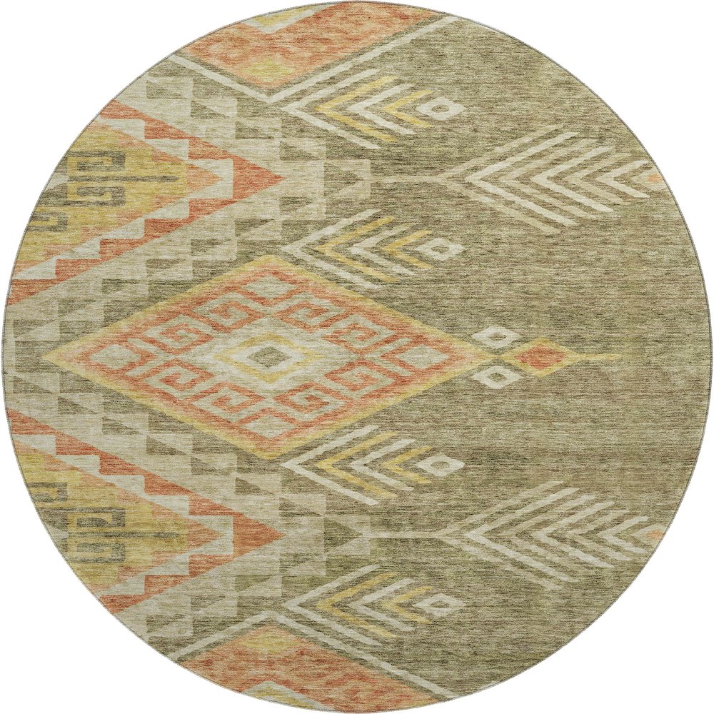 Premium Machine Washable Mayfield AMF1091 Green 8' x 8' Round Rug. Picture 1
