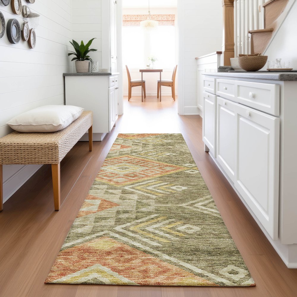 Premium Machine Washable Mayfield AMF1091 Green 2'3" x 7'6" Runner Rug. Picture 5