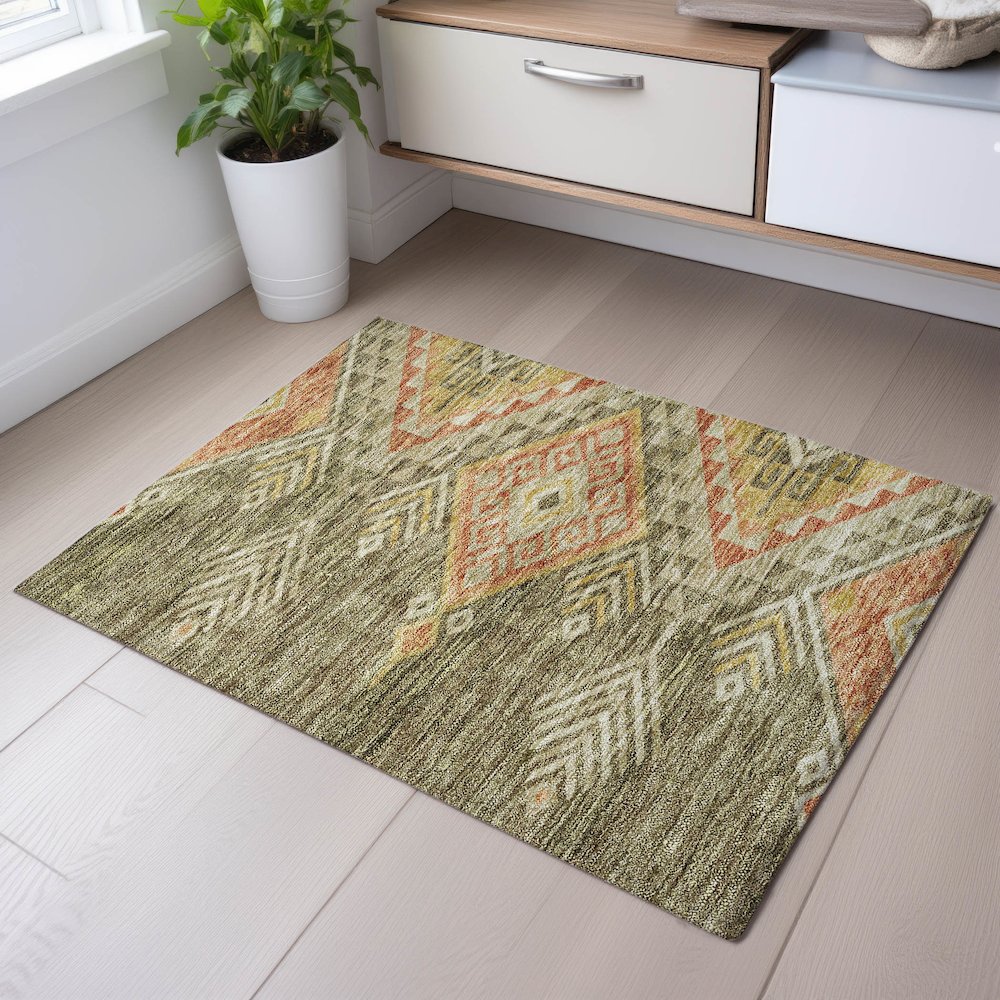 Premium Machine Washable Mayfield AMF1091 Green 1'8" x 2'6" Rug. Picture 5