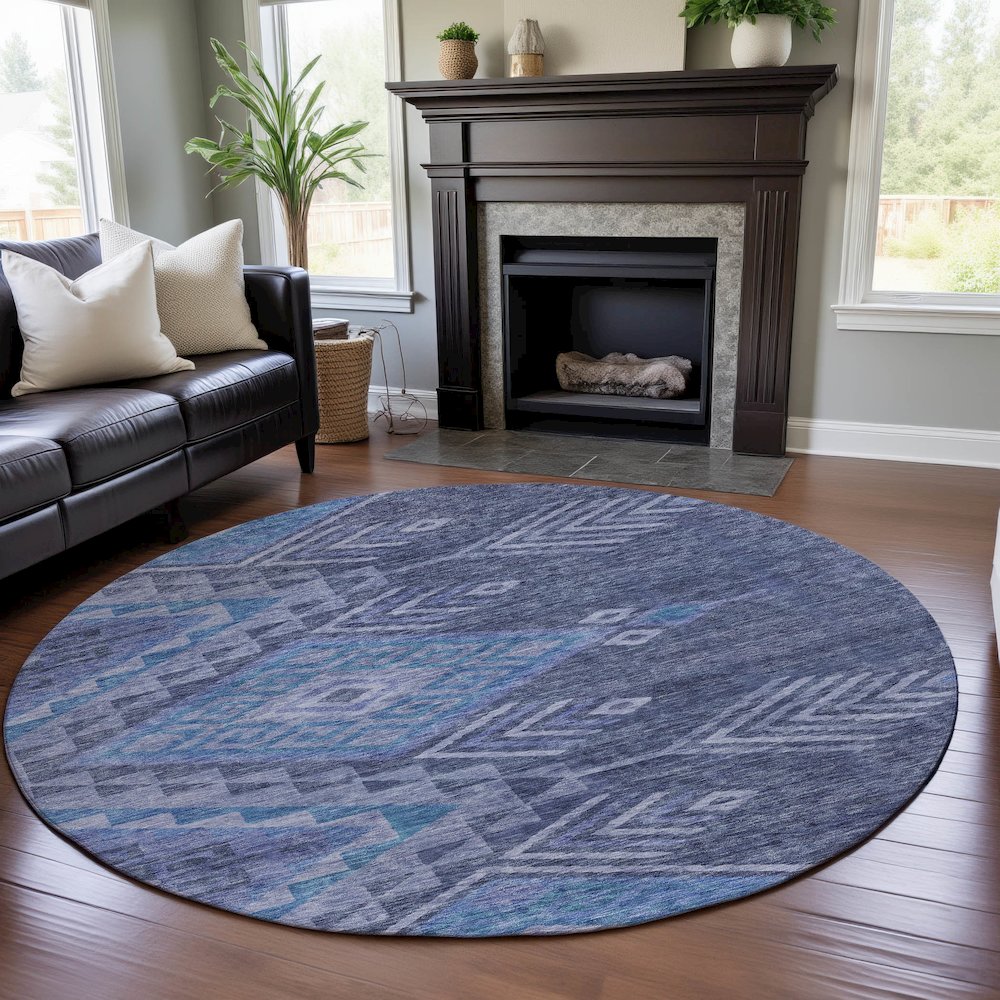 Premium Machine Washable Mayfield AMF1091 Navy 8' x 8' Round Rug. Picture 5