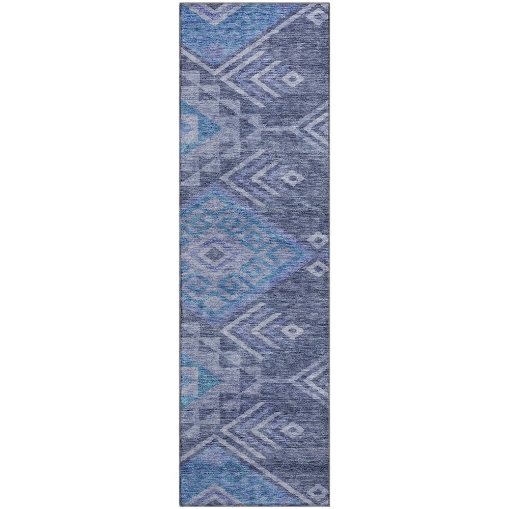 Premium Machine Washable Mayfield AMF1091 Navy 2'3" x 7'6" Runner Rug. Picture 1