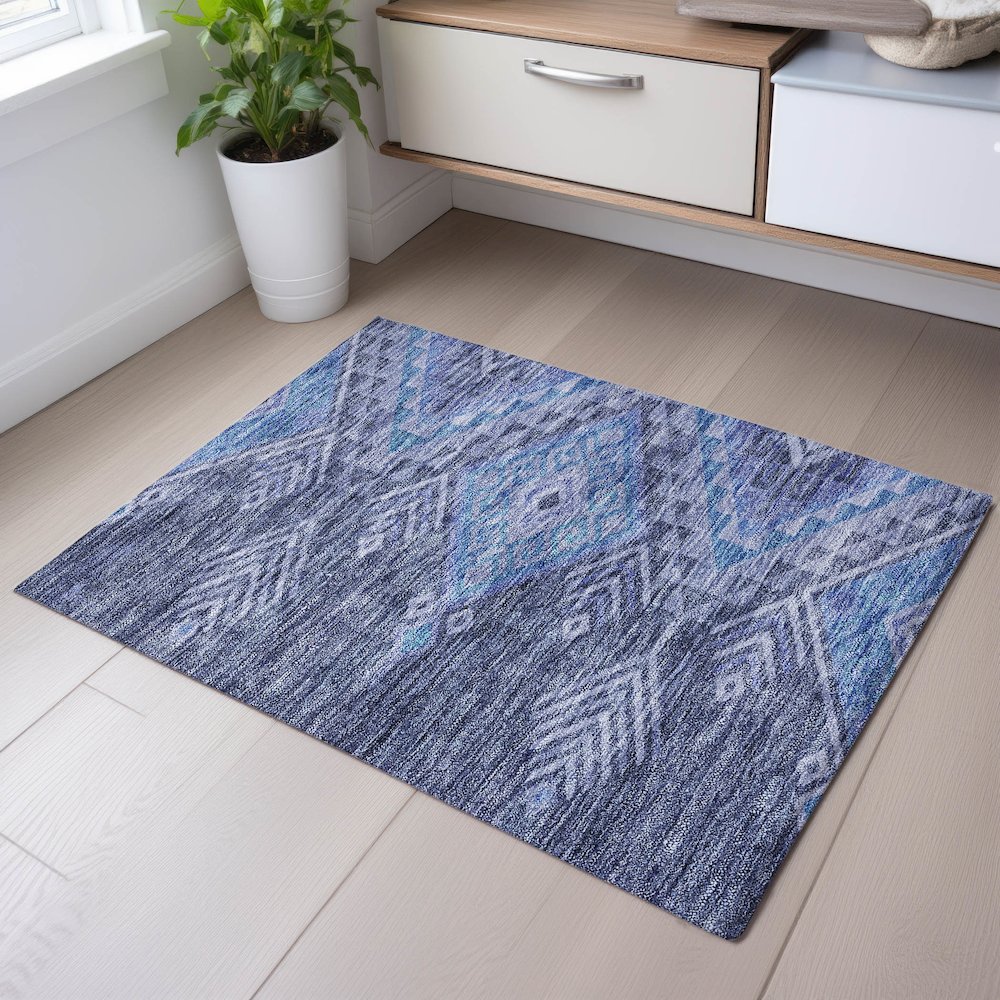 Premium Machine Washable Mayfield AMF1091 Navy 1'8" x 2'6" Rug. Picture 5