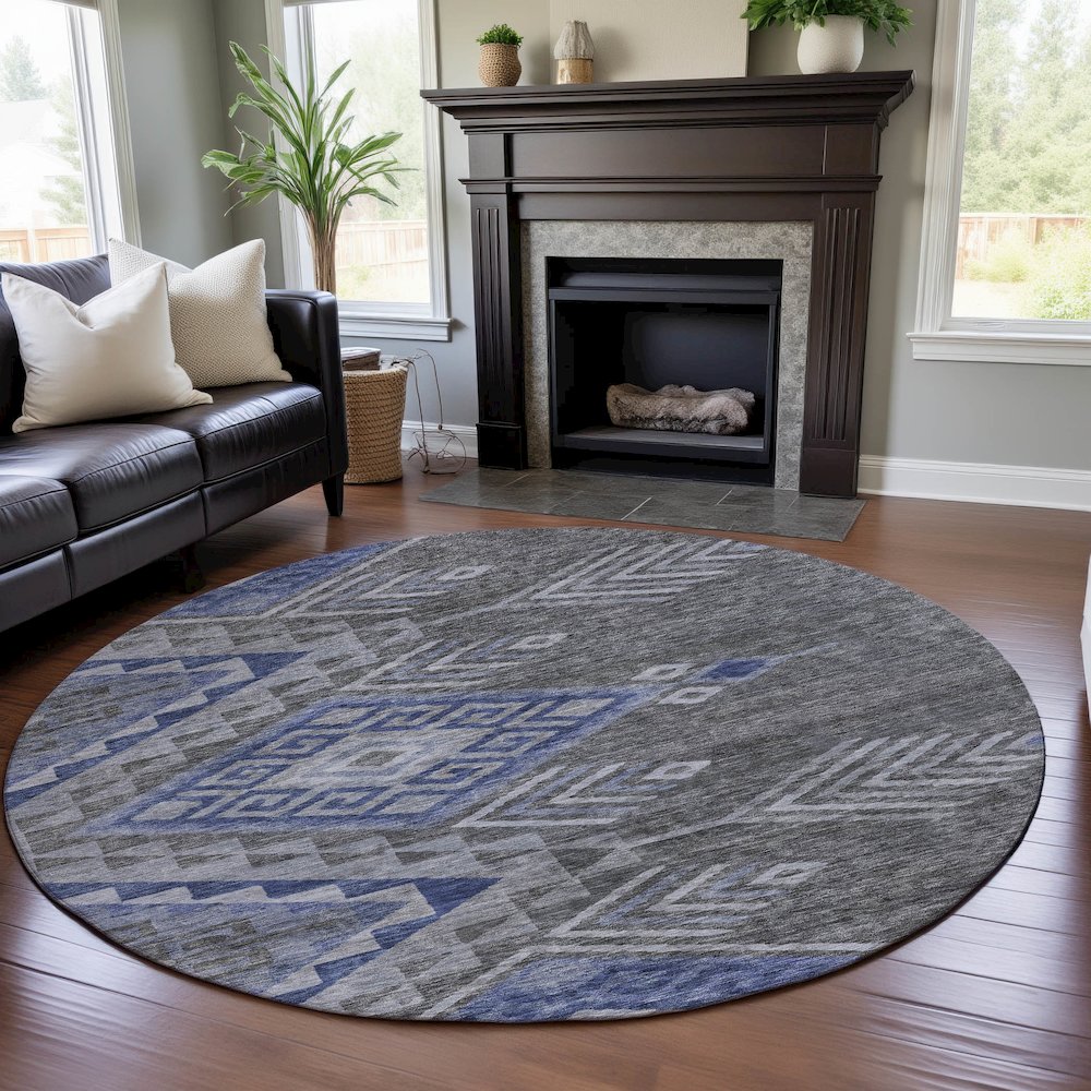 Premium Machine Washable Mayfield AMF1091 Pewter 8' x 8' Round Rug. Picture 5