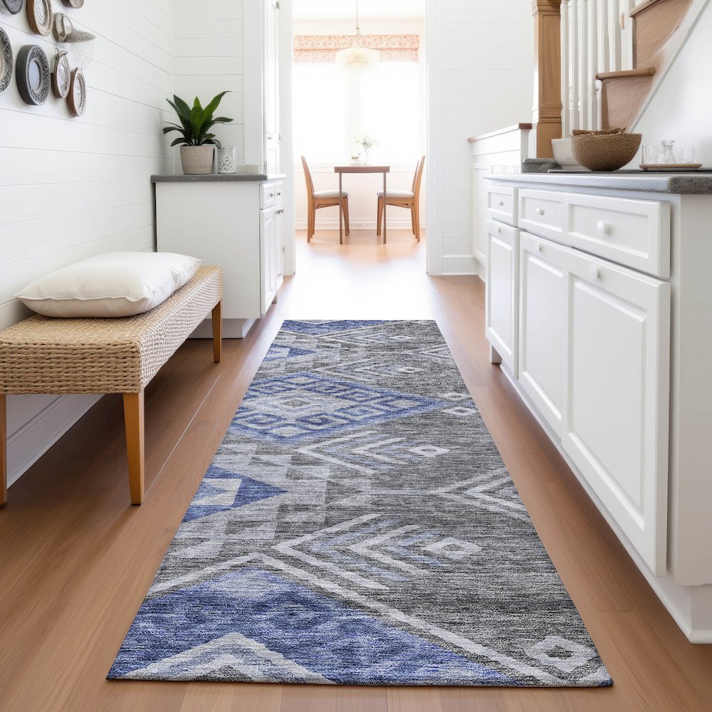 Premium Machine Washable Mayfield AMF1091 Pewter 2'3" x 7'6" Runner Rug. Picture 5