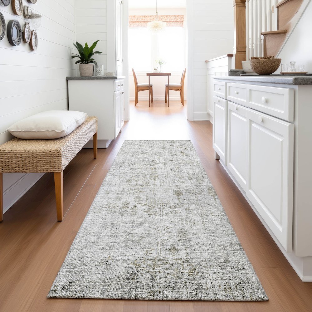 Premium Machine Washable Mayfield AMF1092 Silver 2'3" x 7'6" Runner Rug. Picture 5