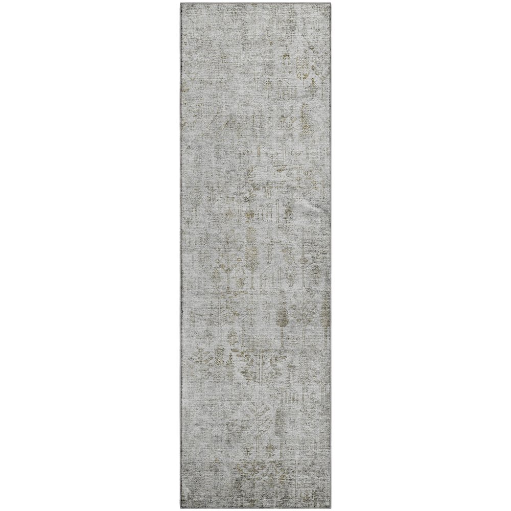 Premium Machine Washable Mayfield AMF1092 Silver 2'3" x 7'6" Runner Rug. Picture 1