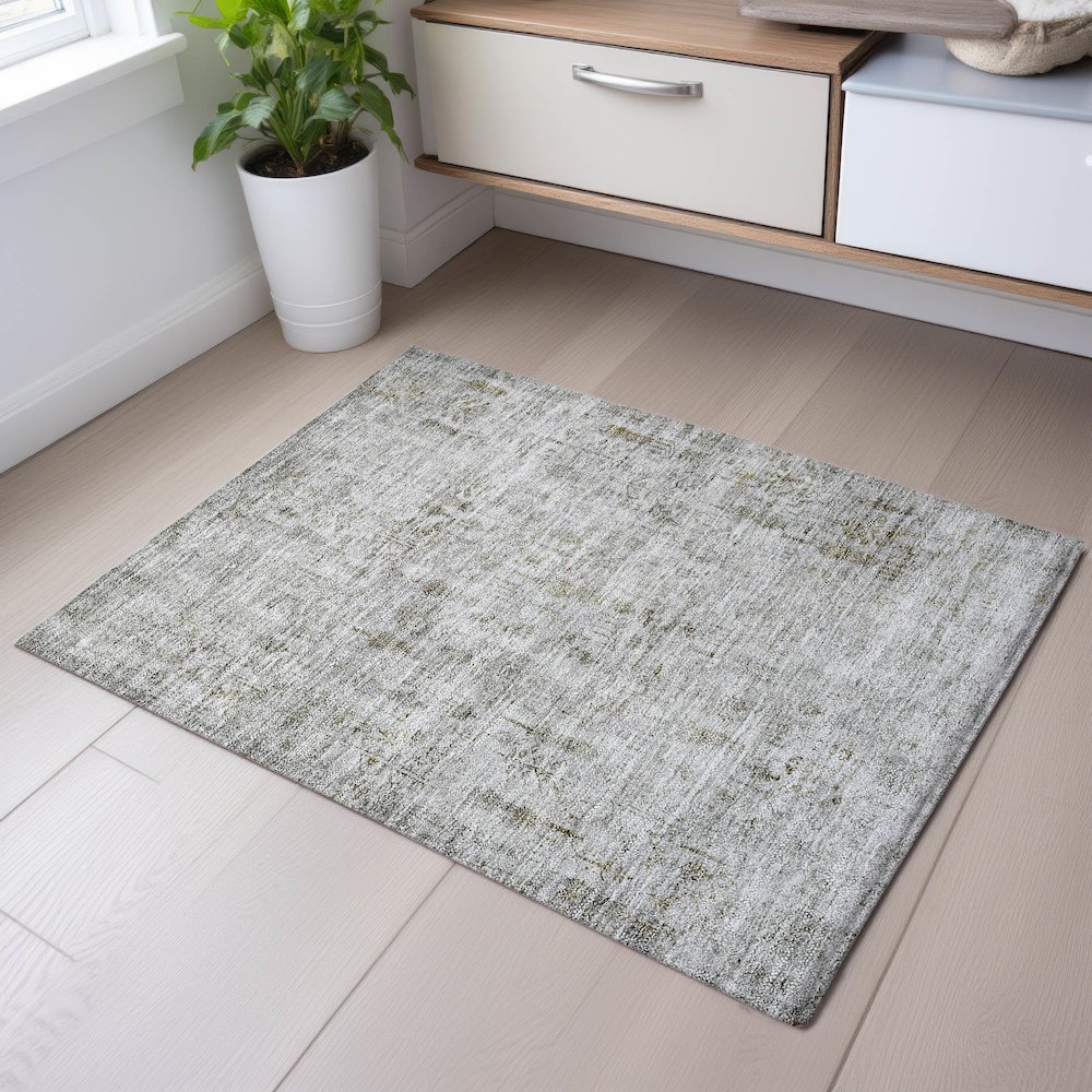 Premium Machine Washable Mayfield AMF1092 Silver 1'8" x 2'6" Rug. Picture 5