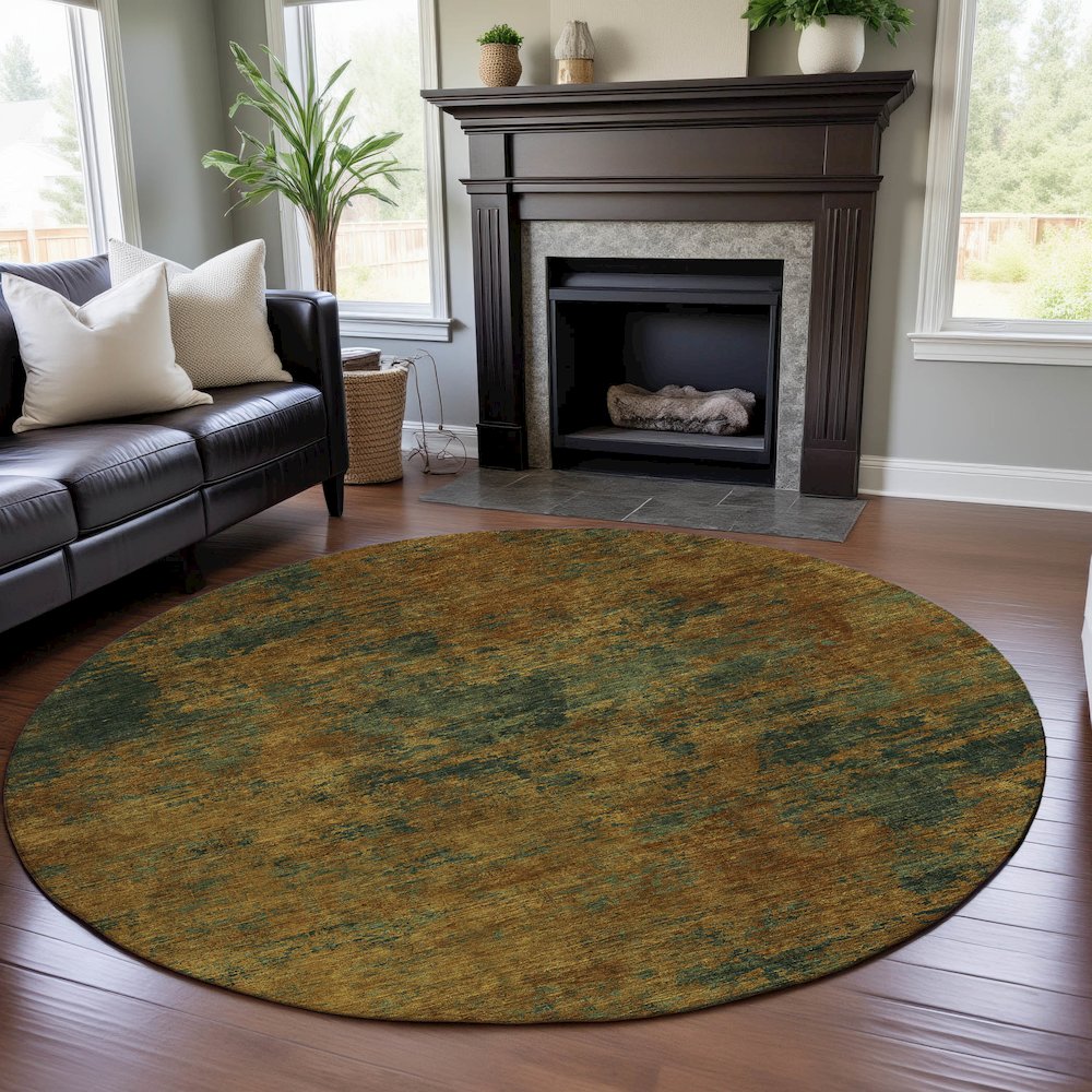 Premium Machine Washable Mayfield AMF1093 Copper 8' x 8' Round Rug. Picture 5