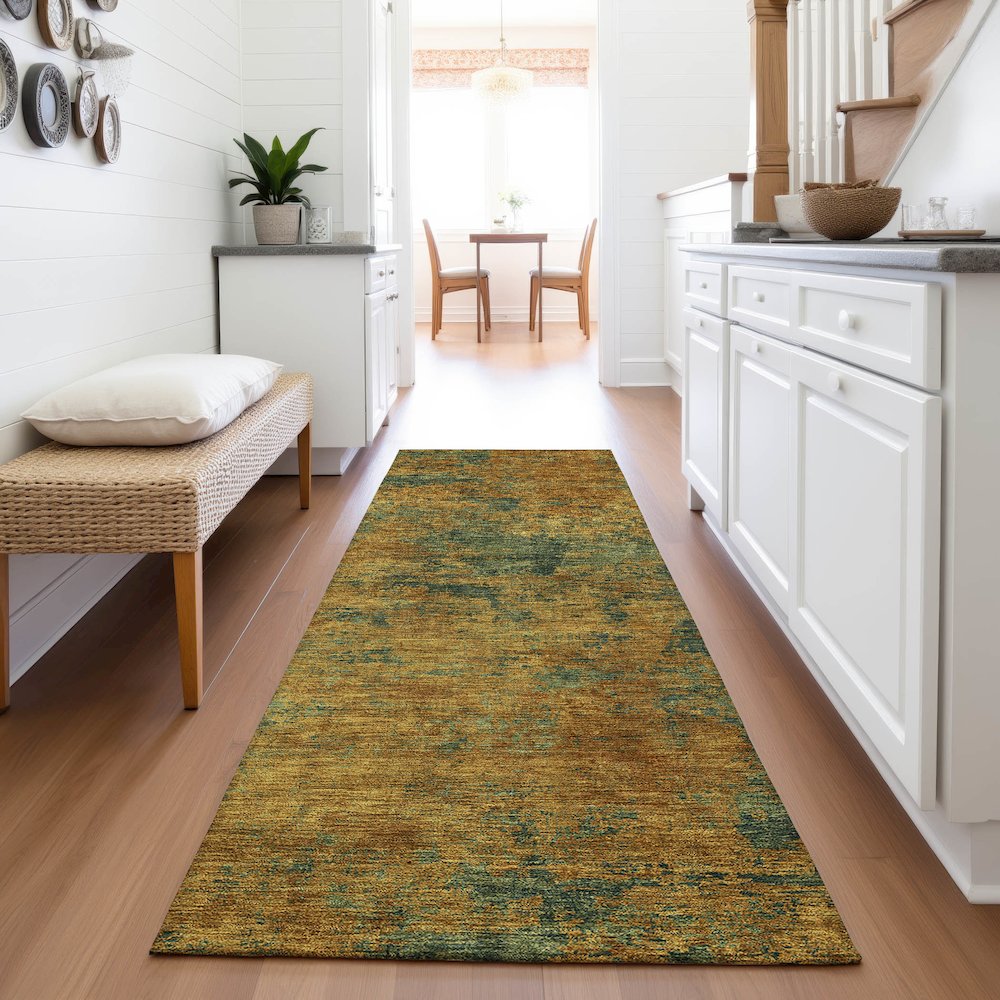 Premium Machine Washable Mayfield AMF1093 Copper 2'3" x 7'6" Runner Rug. Picture 5