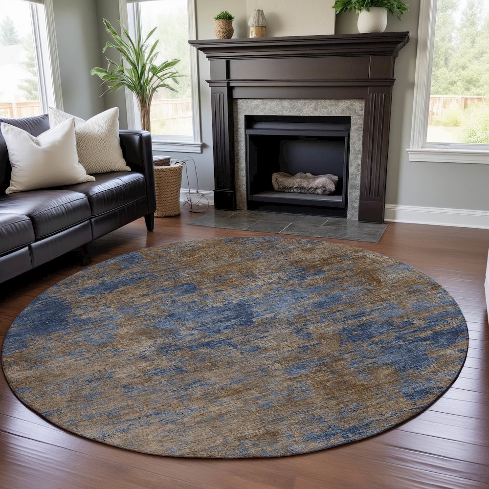 Premium Machine Washable Mayfield AMF1093 Navy 8' x 8' Round Rug. Picture 5
