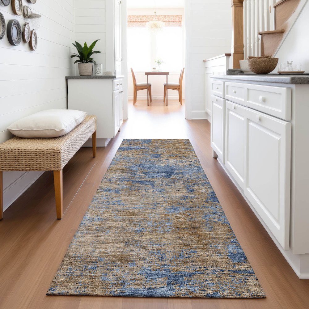 Premium Machine Washable Mayfield AMF1093 Navy 2'3" x 7'6" Runner Rug. Picture 5