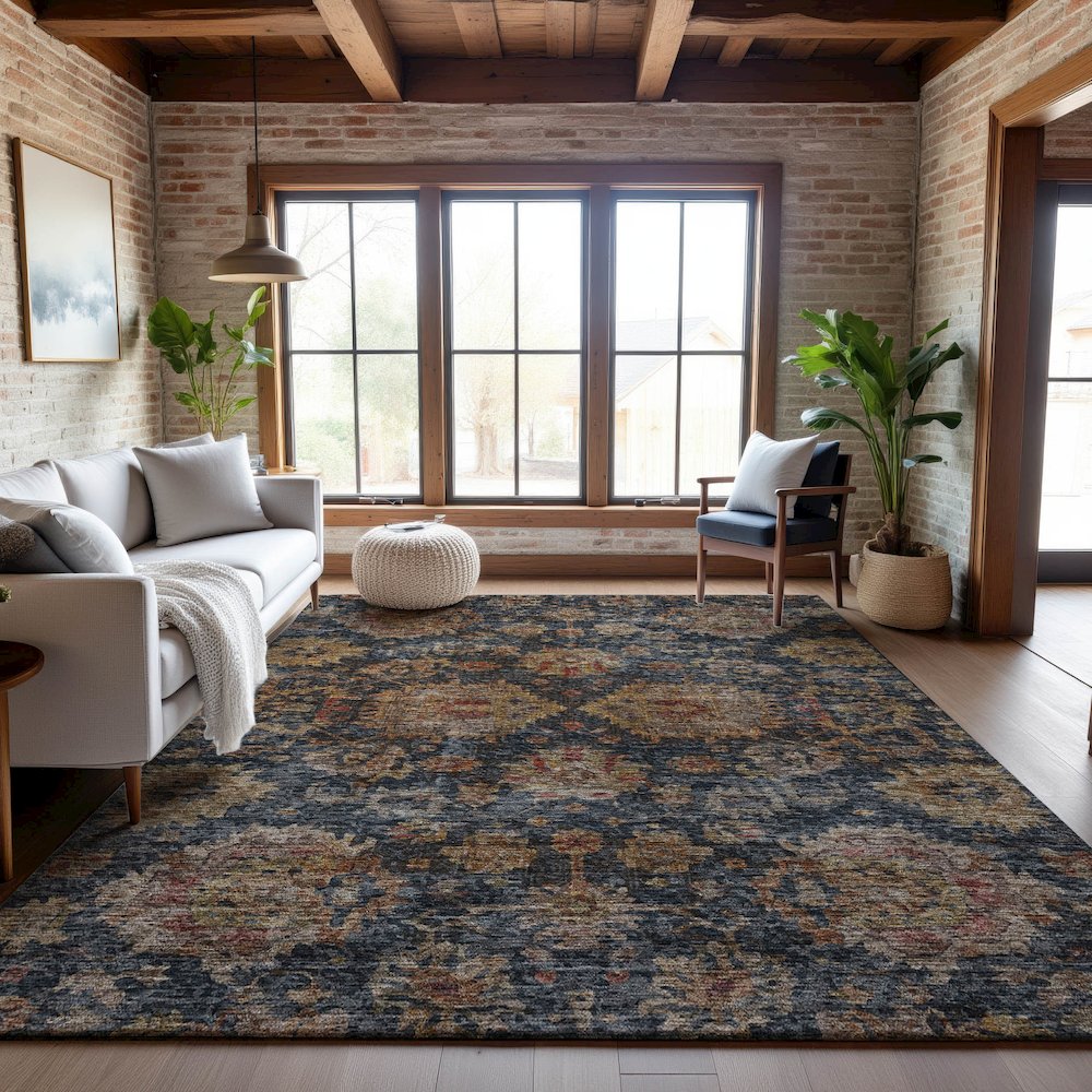Premium Machine Washable Mayfield AMF1094 Navy 2'6" x 3'10" Rug. Picture 5