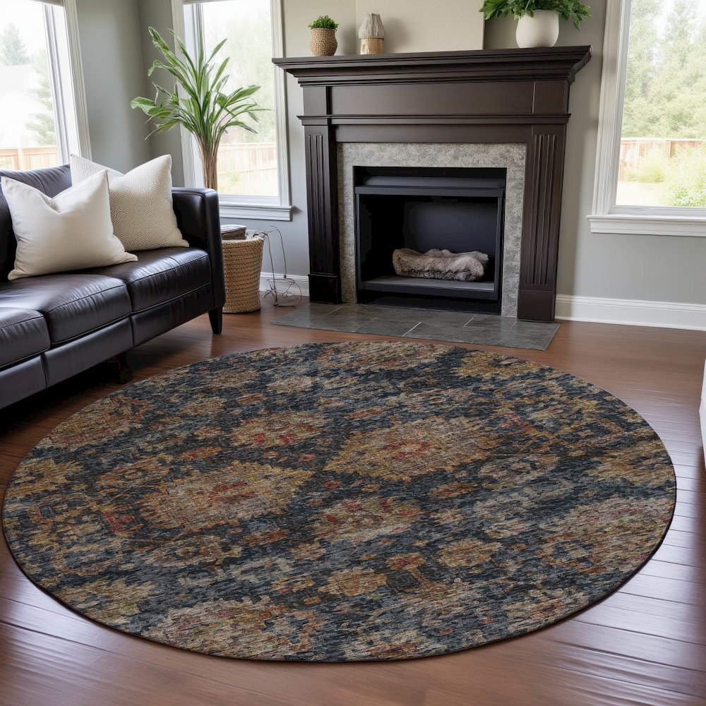 Premium Machine Washable Mayfield AMF1094 Navy 8' x 8' Round Rug. Picture 5