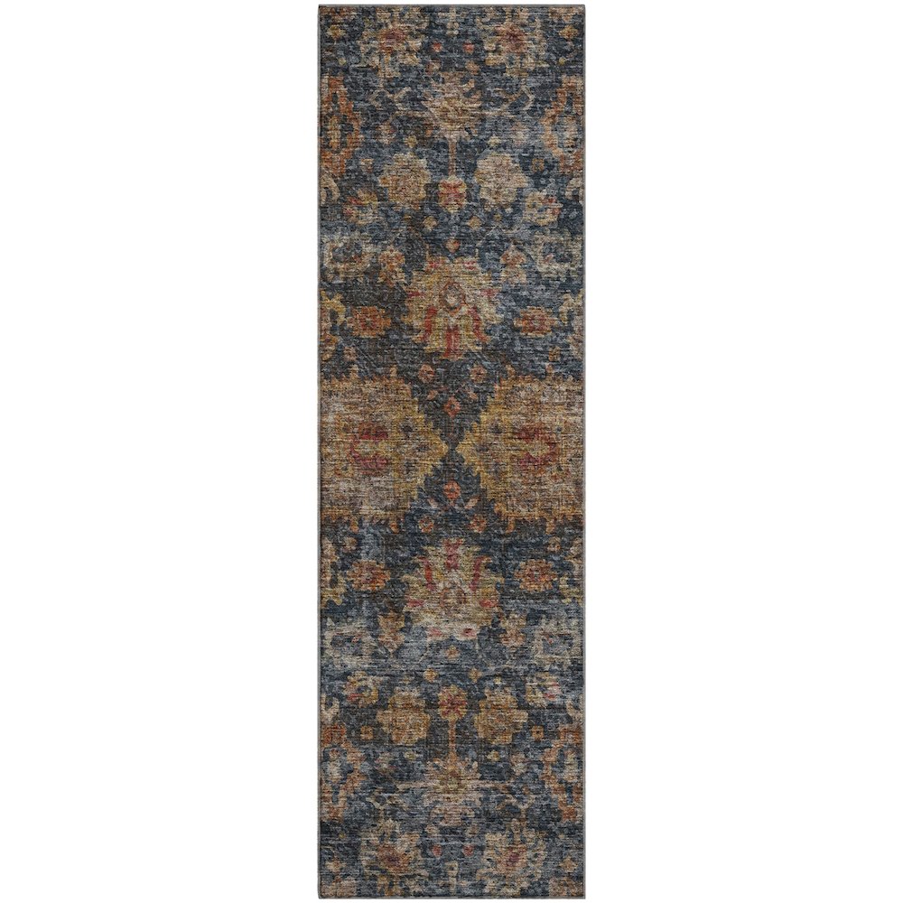 Premium Machine Washable Mayfield AMF1094 Navy 2'3" x 7'6" Runner Rug. Picture 1