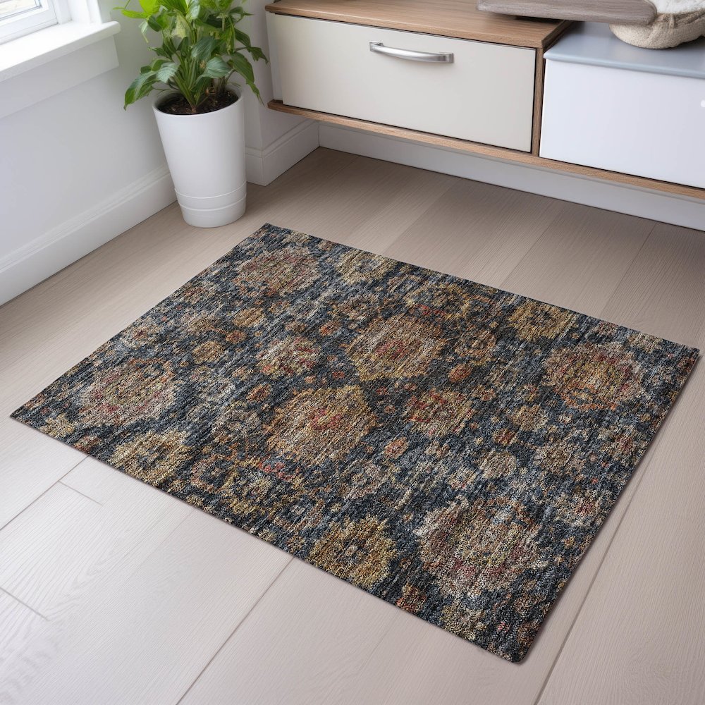 Premium Machine Washable Mayfield AMF1094 Navy 1'8" x 2'6" Rug. Picture 5