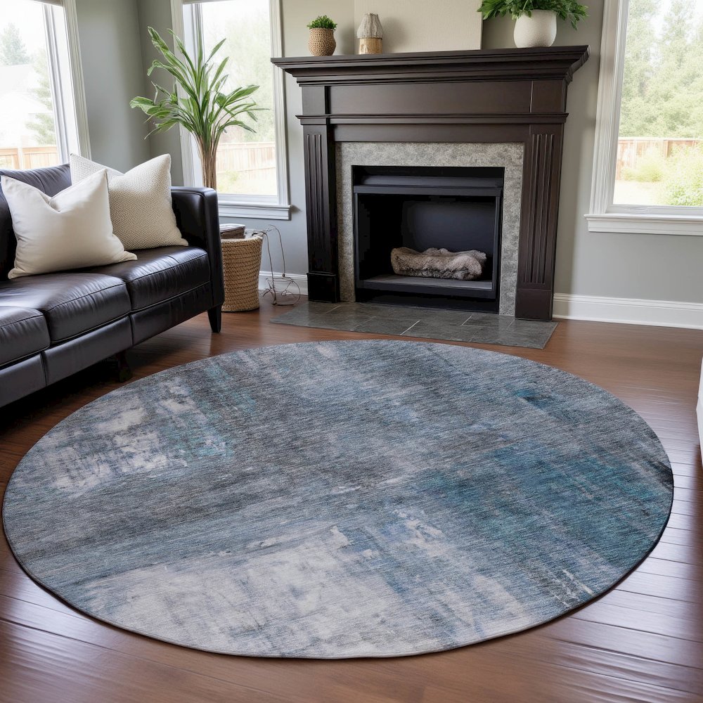 Premium Machine Washable Mayfield AMF1095 Blue 8' x 8' Round Rug. Picture 5
