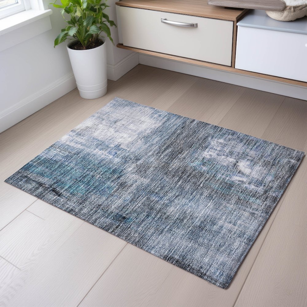 Premium Machine Washable Mayfield AMF1095 Blue 1'8" x 2'6" Rug. Picture 5