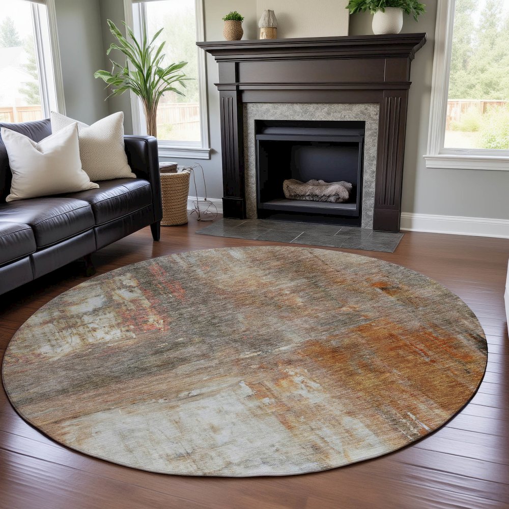 Premium Machine Washable Mayfield AMF1095 Copper 8' x 8' Round Rug. Picture 5