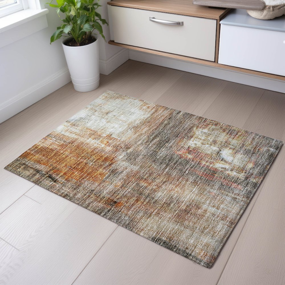 Premium Machine Washable Mayfield AMF1095 Copper 1'8" x 2'6" Rug. Picture 5
