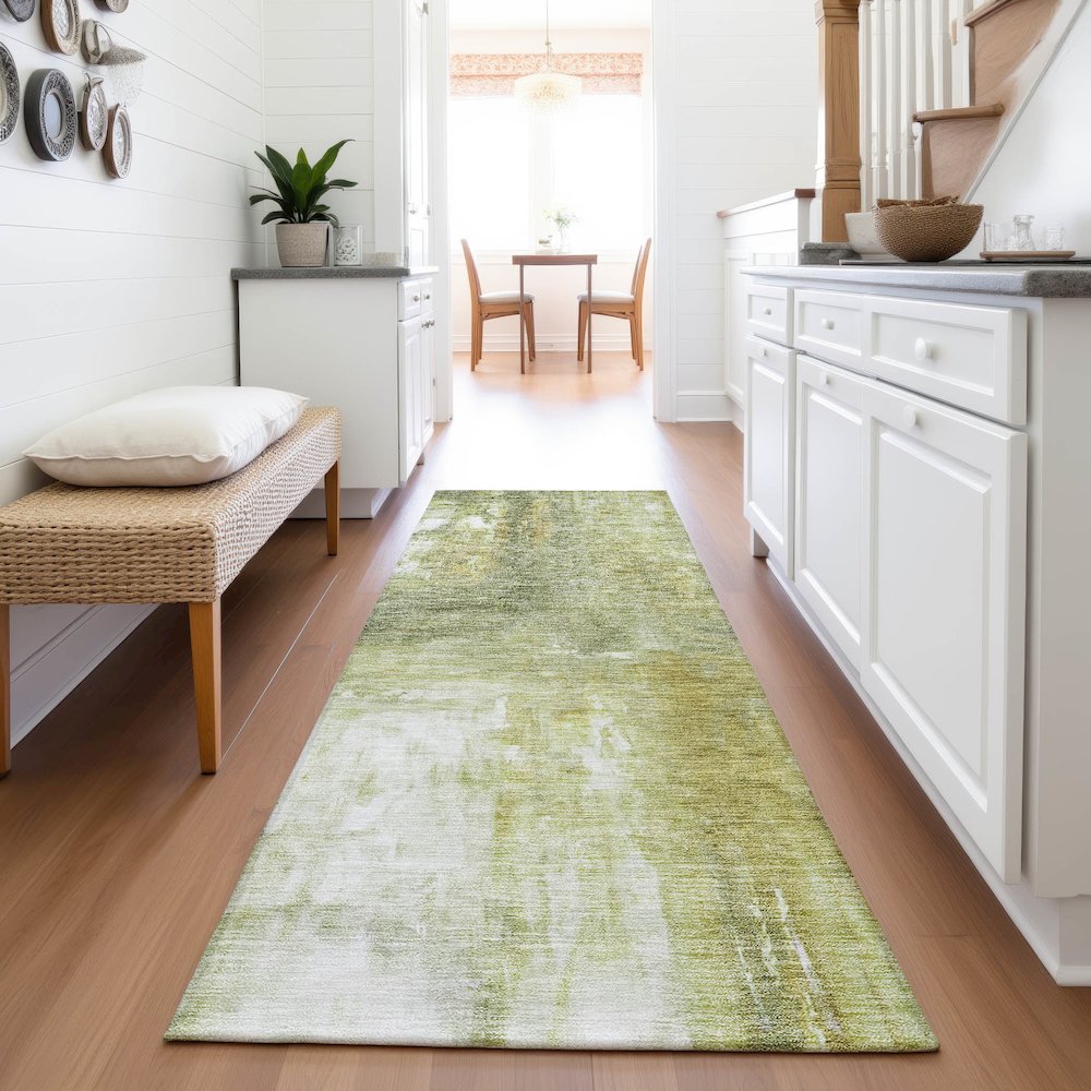 Premium Machine Washable Mayfield AMF1095 Sage 2'3" x 7'6" Runner Rug. Picture 5