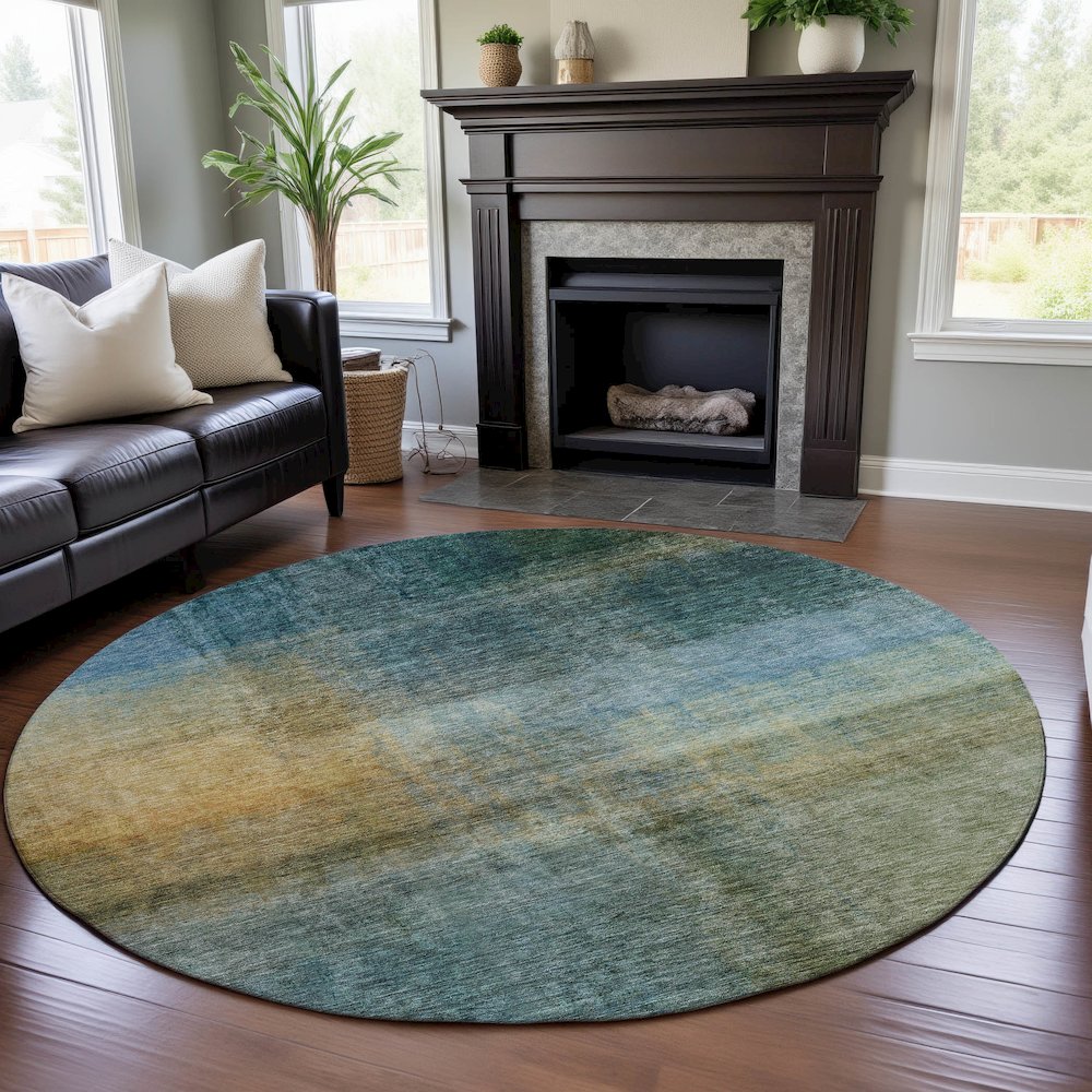 Premium Machine Washable Mayfield AMF1096 Blue 8' x 8' Round Rug. Picture 5